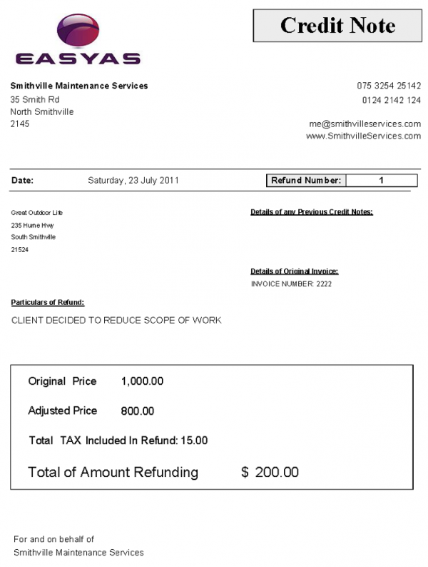 HARSEST - Credit invoice example